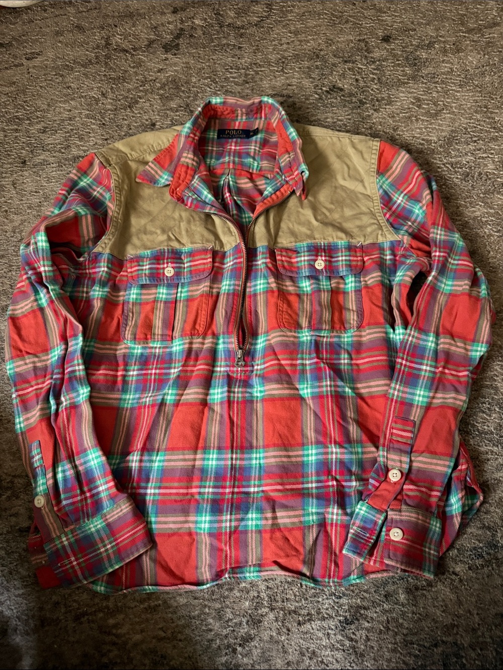 Ralph Lauren POLO Plaid Half-Zip Shirt Jacket in Red and Teal